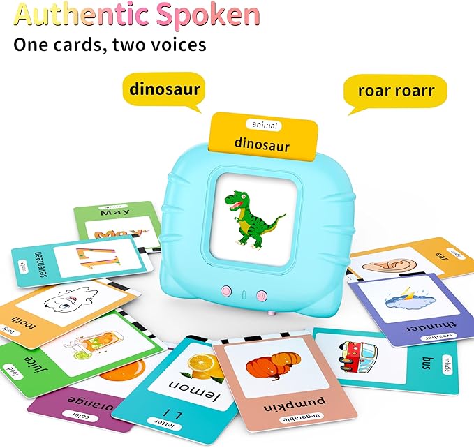 Eaever 580 Pre-K Sight Words Talking Flash Cards with Dolch Words,Letters/Number(0-100), Etc, Speech Therapy, Autism Sensory Toys, Easter Basket Stuffer Gifts for 3-6 Year Old Boys and Girls, Blue