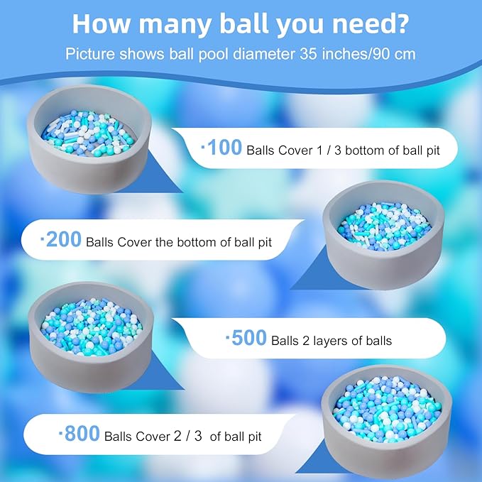 MoonxHome Ball Pit Balls for Toddlers, BPA Free Crush Proof Plastic Toy Balls for Ball Pit, Children's Pool Water Toys, Macaron Ocean Balls for Play Tent 2.15 Inch Pack of 100 200 500 800 1000