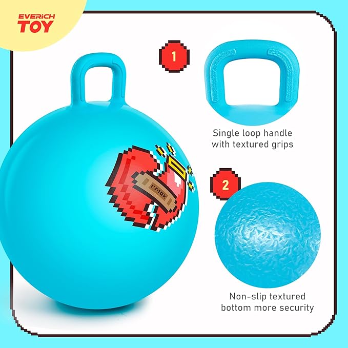 EVERICH TOY Hopper Ball for Kids, 18In Ride On Bouncy Ball with Handle, Blue Heart Girls Toys for Indoor Outdoor Active Play Toys Easter Basket Stuffers Girls Boys Gifts for 4 5 6 7 8 Yr Old