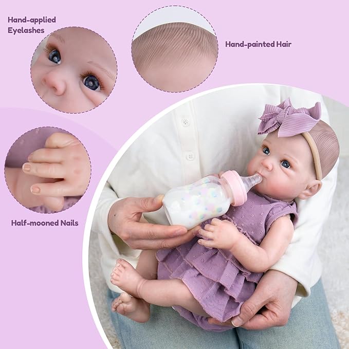 Aori Lifelike Reborn Baby Dolls - 20'' Realistic Newborn Girl Weighted Real Baby Doll with Purple Outfit Set - Soft Cloth Body for Cuddling, Gift for Kids 3+