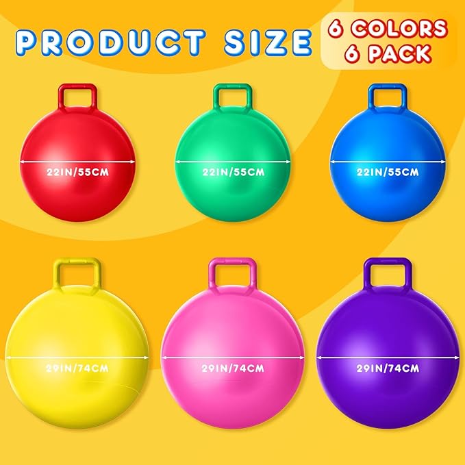 Lewtemi 6 Pcs Hopper Ball 22 Inch 29 Inch Jumping Hopping Inflatable Bouncing Ball with Handle and Air Pump for Indoor Outdoor Games Sport Exercise Fun Easter Basket Stuffers Gifts(Rainbow Colors)
