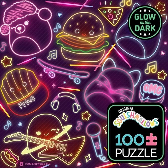 Buffalo Games - Glow in the Dark - Squishmallow Neon Lights - 100 Piece Jigsaw Puzzle