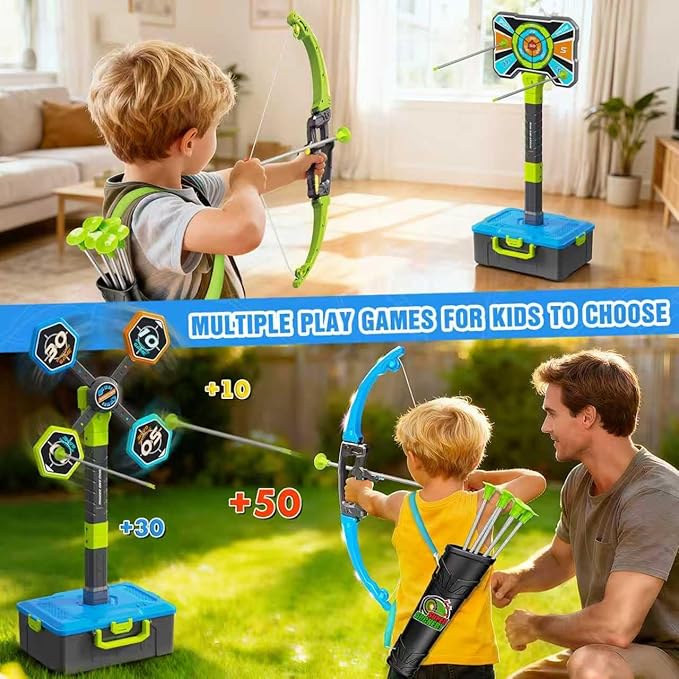 2 Pack Bow and Arrow Toy for kids 5 6 7 8 9 10,LED Light-Up Bows Archery Set with 12 Suction Cup Arrows, 4 Fun Targets ,2 Quivers & Storage Box ,Indoor Outdoor Sport Game Gifts for Boys Girls 4-8 8-12