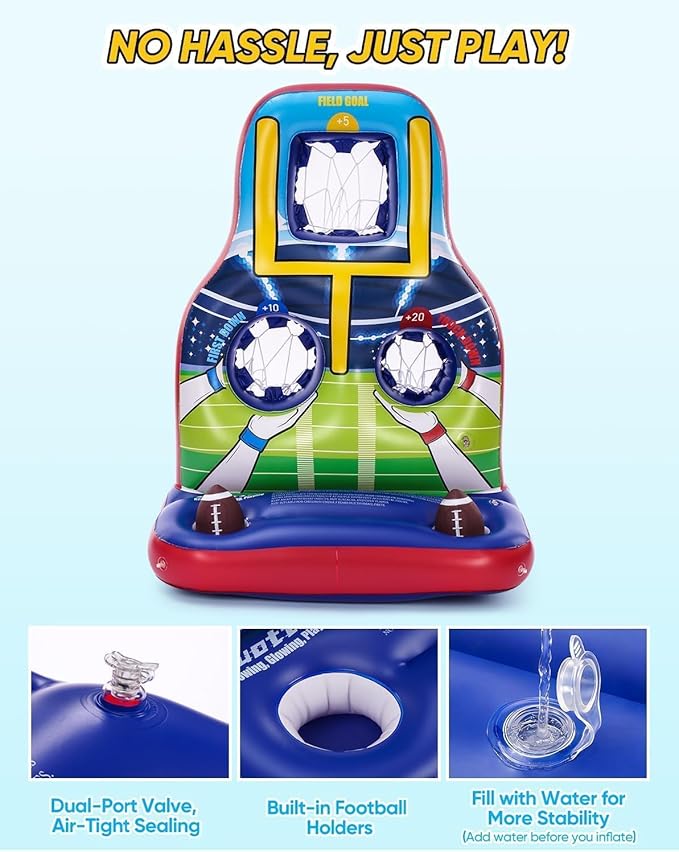 Inflatable Football Toss Pool Game Set – Floating Pool Games for Kids, Teens & Adults, Family, Includes 4 Footballs + 2 Pumps, Summer Swimming Pool Toys for Party, Beach, Lawn, Indoor/Outdoor