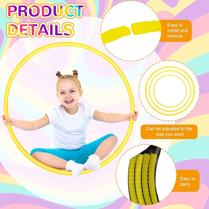 2 Pcs Toy Hoop Exercise Hoop Detachable Adjustable Plastic Toy Ring Playground Equipment for School Colored Circles Exercise Ring for Teens Dog Agility Equipment(Yellow,20 Inch)