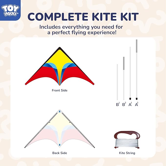 TOY Life 48.4'' Large Kites Easy to Fly for Kids Adults with 328.1 FT String, Beach Kite Outdoor Game Outside Toys Activity Summer Toys for Kids