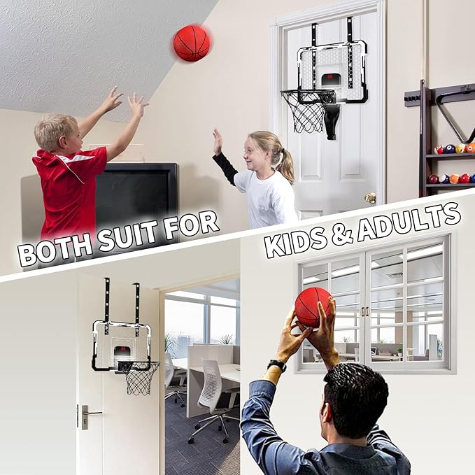 QDRAGON Mini Basketball Hoop, Over The Door Indoor, with 3 Balls/Inflator/Breakaway Rim, Basketball Toy Gifts for Kids and Adults, Suit for Bedroom/Office/Outdoor