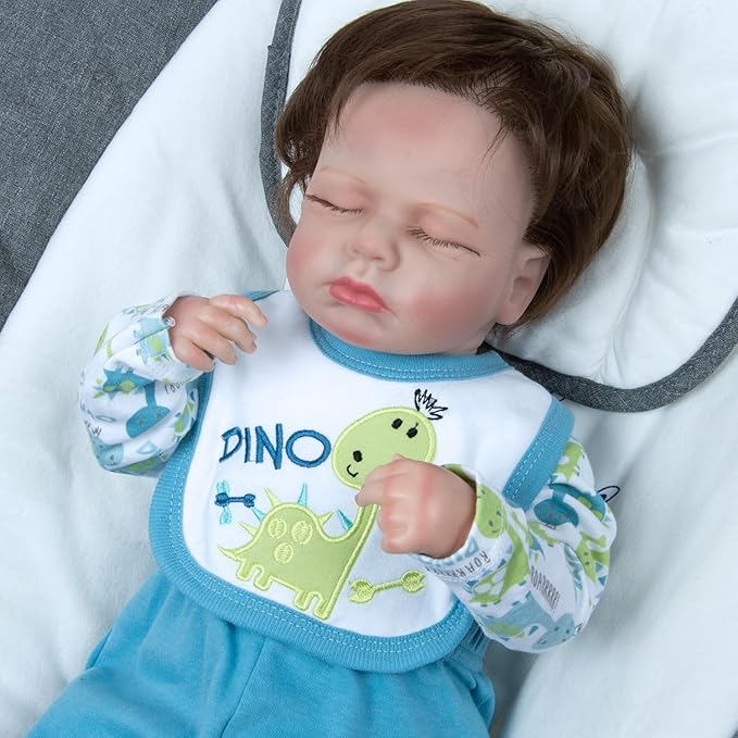 4 Pcs Reborn Baby Doll Clothes Boy for 17- 22 Inch Babydolls, Blue Dinosaur Outfits Realistic Reborn Baby Doll Accessories with Bib and Socks for Newborn Baby Boy