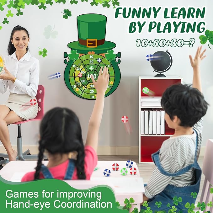 St Patricks Day Games Set Large 23.6 x 31.5in Dart Board Games with 6 Sticky Balls Irish Party for Adults St' Patricks Day Party Throwing Indoor Outdoor Yard Toss(Green Top Hat)