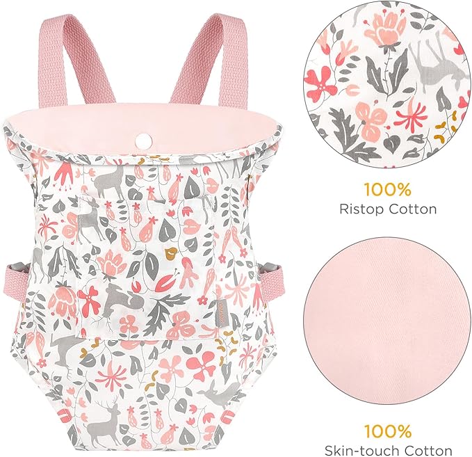 GAGAKU Baby Doll Carrier, Baby Doll Accessories up to 18-inch Dolls, Reborn Baby Dolls Carrier for Little Girls – Pink (Reindeer)