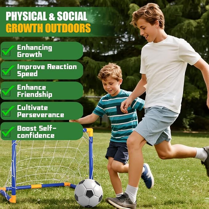 Soccer Goal Set 23" W×18" H×12" D, Portable Soccer Goal Training Equipment, Mini Soccer Net with 3 Soccer Ball for Sports Game, Soccer Set for Kids and Youth