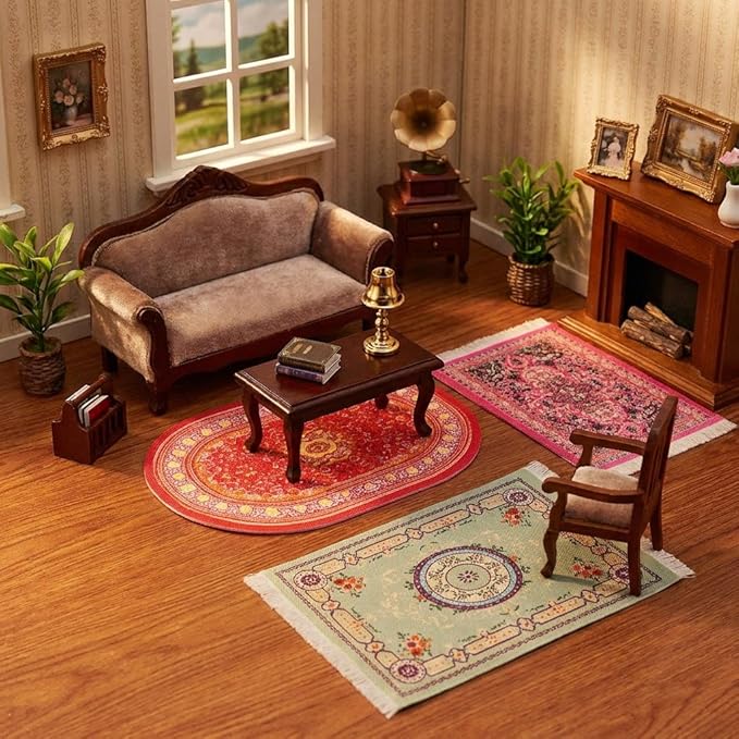 LUOZZY 6Pcs Miniature Carpet Miniature Dollhouse Accessories Dollhouse Rugs Vintage Style Flooring Mini Furniture Decoration Doll House Supply