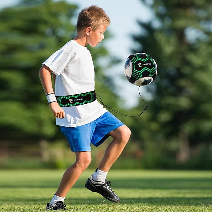 Surpop Soccer/Volleyball/Rugby Trainer, Football Kick Throw Solo Practice Training Aid Control Skills Adjustable Waist Belt for Kids Adults