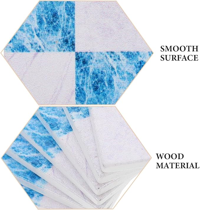 Alasum Miniature Wood Flooring Tiles, 1/12 1/6 Scale Artistic Blue & White Patterned Floorboards, Durable Solid Wood Dollhouse Floor Boards for DIY Scenery Layouts & Model Decor, 18Pcs Set