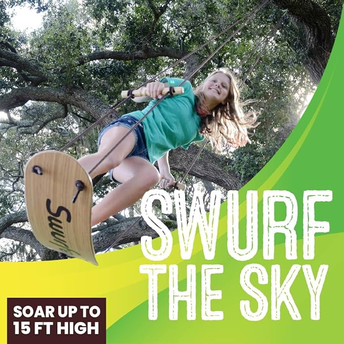 Swurfer Stand Up TreeSkate Outdoor Swing - Tree Swing for Kids with Adjustable Handles, Kids Outdoor Play Equipment, Durable, Weatherproof, Easy Installation, Holds Up to 200 lbs, Ages 6+ (Bamboo)