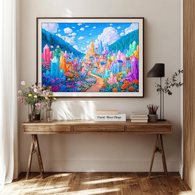 Bgraamiens 1000 Piece Jigsaw Puzzles for Adults – Magic Kaleidoscopic Geodes City – Vibrant Fantasy Challenge with Crystals and Flowers – Colorful Relaxation Gift
