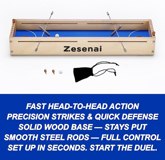 Micro Football Game – 2-Player Wooden Tabletop Skill Game, Mini Foosball & Hockey Fast-Action Play, Family Night or Friends Party, Soccer Board Game Gift for Kids & Adults