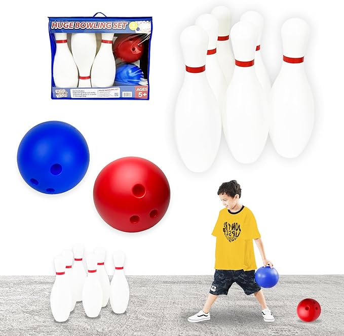 17 Inch Huge Bowling Set with Storage Bag – 6 Giant Pins, Outdoor & Indoor Backyard Game for Kids, Family Party, Birthday Gift Ages 5+ – Amazon Exclusive