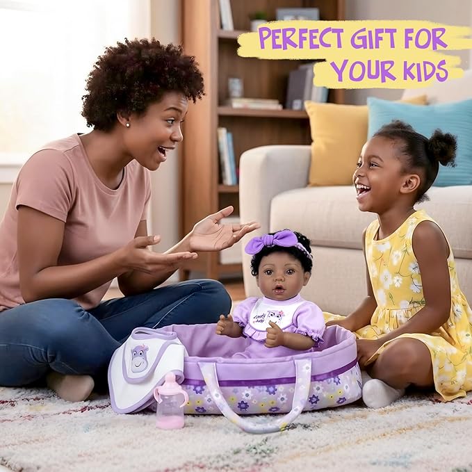Aori Reborn Baby Dolls Black American Girl - 18" Lifelike Newborn Doll with Posable Limbs Weighted Body for Realistic Feel Handmade Collectible Gift Set Including Bassinet Outfit & Accessories
