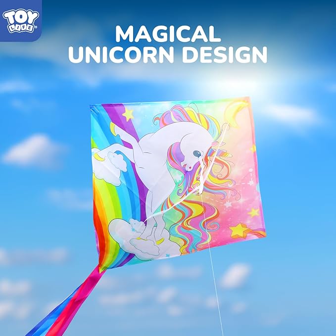 TOY Life Unicorn Kite for Kids – Large Easy to Fly Beach Kite with 50M String & Handle – Durable Nylon Outdoor Toy for Boys & Girls Ages 4-12 – Gift for Beach & Park Fun