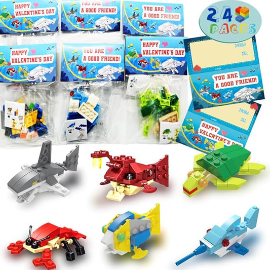 WODMAZ 24 Packs Sea Animal Building Blocks, Easter Gift Ocean Building Toys Set for Kids Easter Eggs Hunt Easter Theme Party Favors