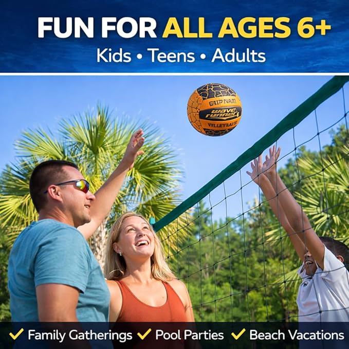 Wave Runner Waterproof Volleyball with Sure-Grip Technology - Beach & Pool Volley Ball for Kids, Teens, Adults | Outdoor Sports Gear for Day & Night Play