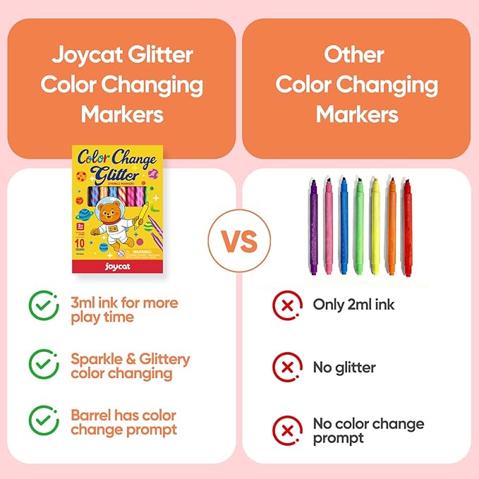 10 Pack Magic Glitter Color Changing Markers, Jumbo Dual Tip Markers with Color-Coded Barrels , Double Ended Chisel Tip Marker Set, Non-Toxic Kids Art Supplies for Drawing & Coloring, Stationery Sets