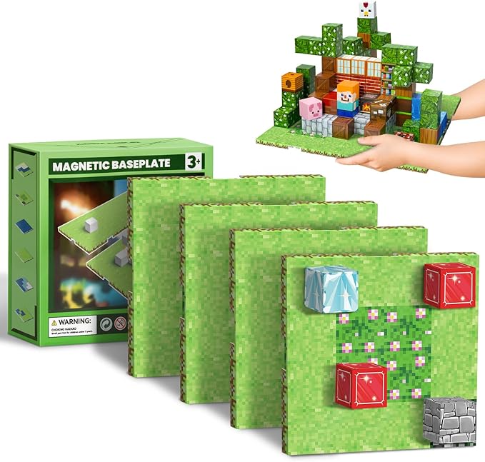4PCS Baseplate for Magnetic Blocks, Magnetic Building Blocks Baseplate Magnet Toys for Kids Ages 4-8 8-12-Baseplate 4" x 4", STEM Building Toys Birthday Gifts for Boys Girls, Garden