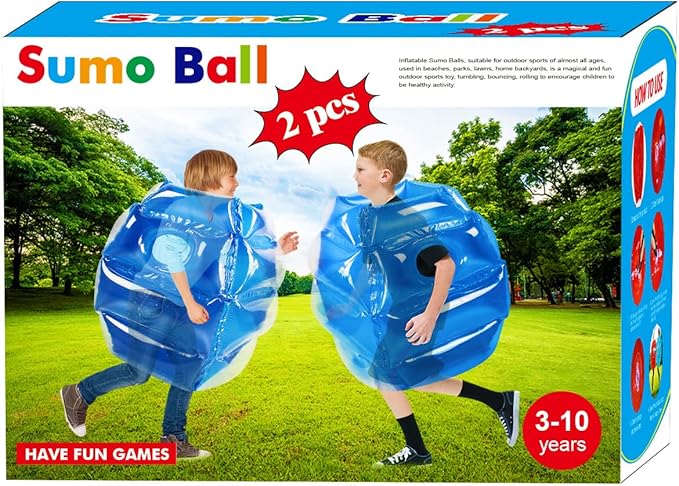 2 Pack inflatable bumper for kids, bumper bounce ball for Kids, kid sumo Balls, Lawn game ball for child outdoor team gaming play for 3-12 ages (24 inch, blue+blue)