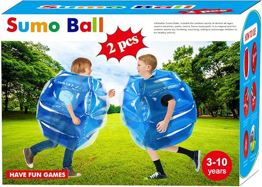 2 Pack inflatable bumper for kids, bumper bounce ball for Kids, kid sumo Balls, Lawn game ball for child outdoor team gaming play for 3-12 ages (24 inch, blue+blue)