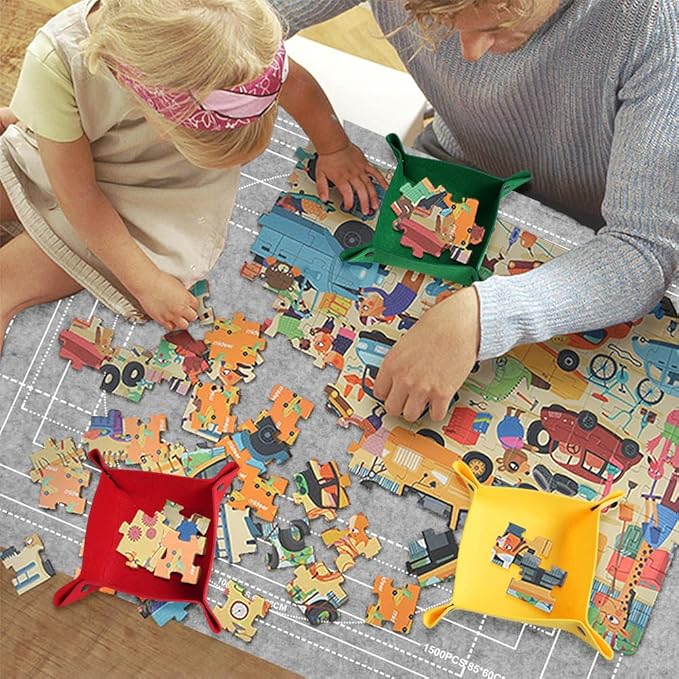 Ainiv Jigsaw Puzzle Mat Roll Up 2000 Pieces, 47” x 31.5” Portable Felt Puzzles Board with 4 Sorting Trays & Travel Storage Bag, Jigsaw Saver Pad Keeper for Adults Teens, Gray