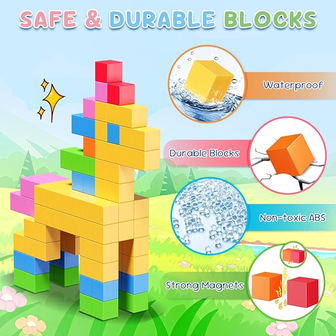 100pcs Magnetic Blocks, Gifts for 3 4 5 6 Year Old, Magnet Building Blocks for Toddlers, Preschool STEM Educational Sensory Montessori Square Toy for 4-8 Boys & Girls