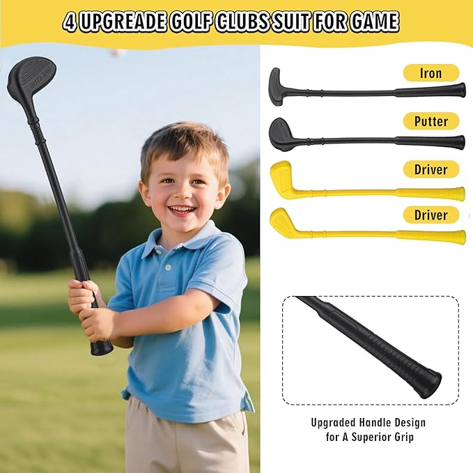 Toddler Golf Set with Wheeled Cart, Kids Golf Clubs Toy with 47.2" Putting Mat, Upgraded Handles, 8 Balls & Training Accessories, Indoor Outdoor Golf Toys for Boys Girls Ages 3-8