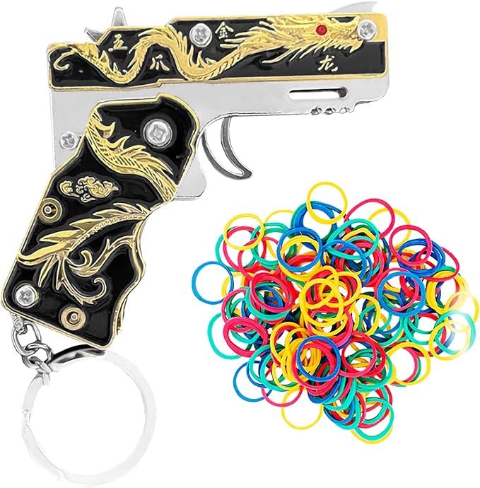 Mini Golden Dragon Rubber Band toy Metal folding keychain Rubber band toy Novel and funny Creative Outdoor party gift (Black Golden Dragon)