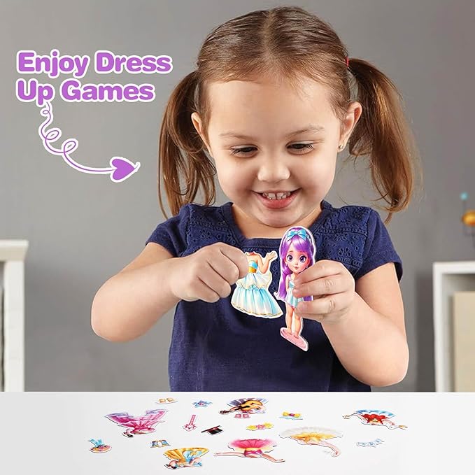 PainZieteg Magnetic Dress Up Dolls,Paper Dolls for Girls Ages 4-10,DIY Princess Magnetic Dress-Up Doll Pretend Play Set, Great for Girl Birthday (Joy)