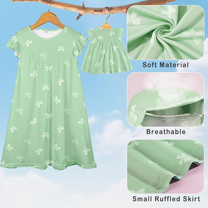 ICOSY Matching Doll & Girls Nightgowns Clothes Girls Pajamas Sleepwear Outfit for Kids and 18" Girl Doll