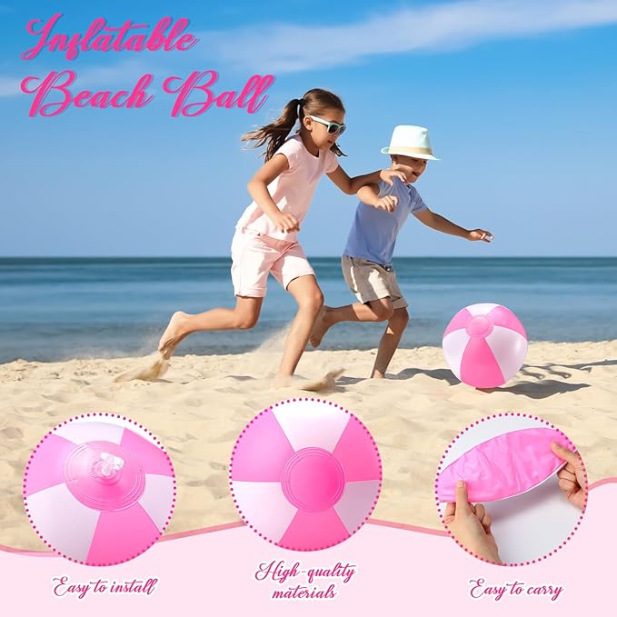 24 Pack 12 Inch Pink and White Inflatable Beach Balls Bulk PVC Beach Balls Blow up Water Games Toys for Kids Summer Swimming Pool Party Favors Hawaiian Tropical Theme Party Supplies