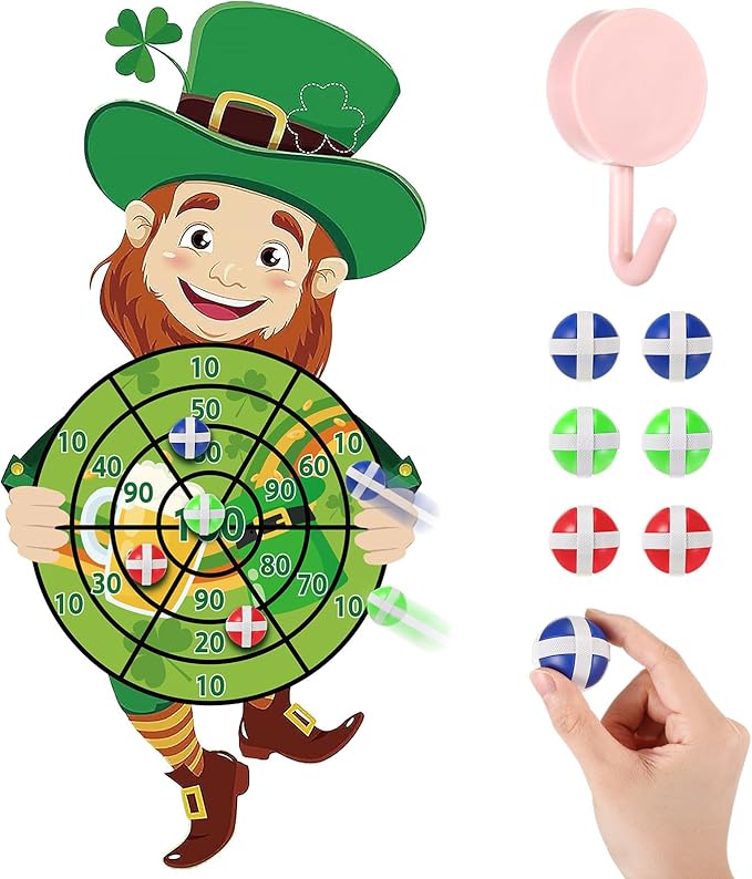 St Patricks Day Games Set Large 23.6 x 31.5in Dart Board Games with 6 Sticky Balls Irish Party for Adults St' Patricks Day Party Throwing Indoor Outdoor Yard Toss(Shamrock)