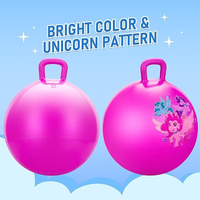 U&C Planet Hopper Ball 18 inches Bouncy Ball with Handle for Kids Age 3-6 Hoppity Hop Sit and Bounce Jumping Hopping Toy with Pump and Gift Box Great Gift for Easter Basket Stuffers, Pink