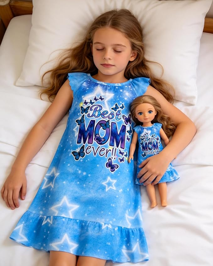 LQSZ Doll and Girl Matching Nightgown Outfit Pajamas Nightie Nightgown for Girls and Dolls Clothes