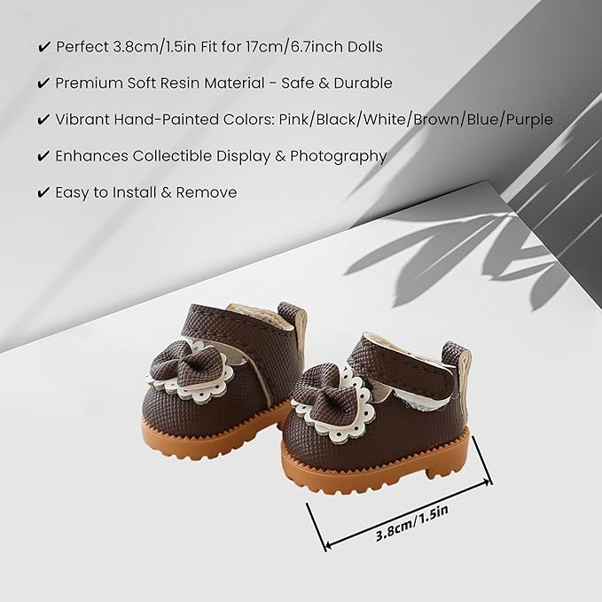 Doll Shoes for Lu bubu 17cm Dolls(No Doll) , Mini Shoes Accessories, Cute PU Leather Princess Shoes Suitable for 17cm Doll, Dress Up Doll Shoes Replacement Brown