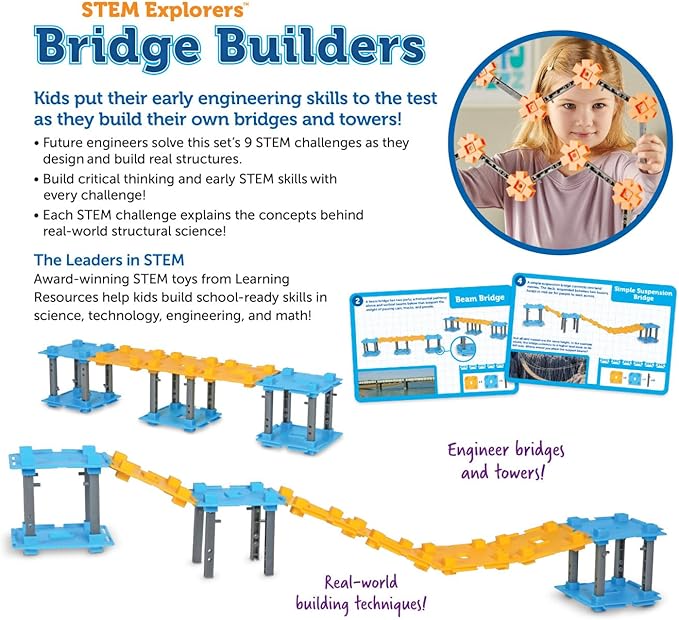 Learning Resources STEM Explorers Bridge Builders - Building Science Toys, Fine Motor Skills, Toddler Explorer Kit, Gifts for Boys and Girls