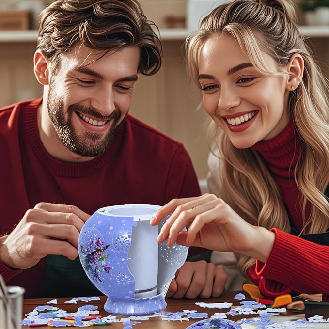 3D Puzzles Vase for Adults, 200 Pieces Plastic DIY Unique Flower Vase with LED Light House Warming Gift Birthday Gifts for Flower Arrangements and Home Decor,Crafts for Adults