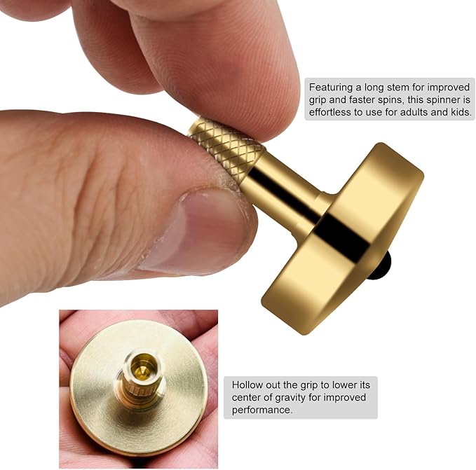 DjuiinoStar Premium Brass Spinning Top: 5-11 Minutes, Lengthened Stem, Easy to Twirl, CNC Machined, Great Time Killer, EDC Fidget Toy DST-805