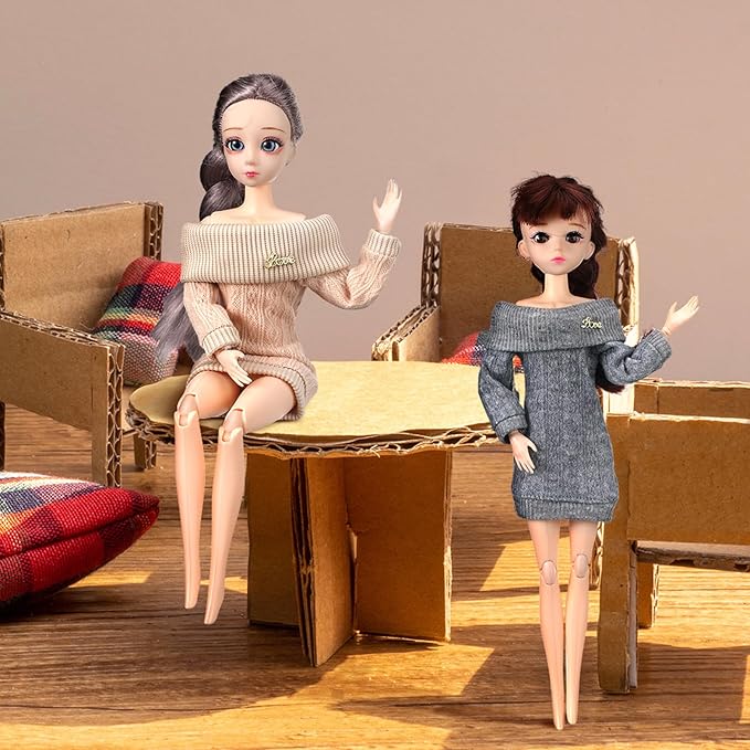 Fourluoo 6 Pcs Winter Doll Clothes 11.8 Inch Fashion Doll Sweater Outfits Sweet Accessories for Xmas Party Birthday Gifts(Grey, Dark Coffee, Light Coffee, Pink, White, Purple)