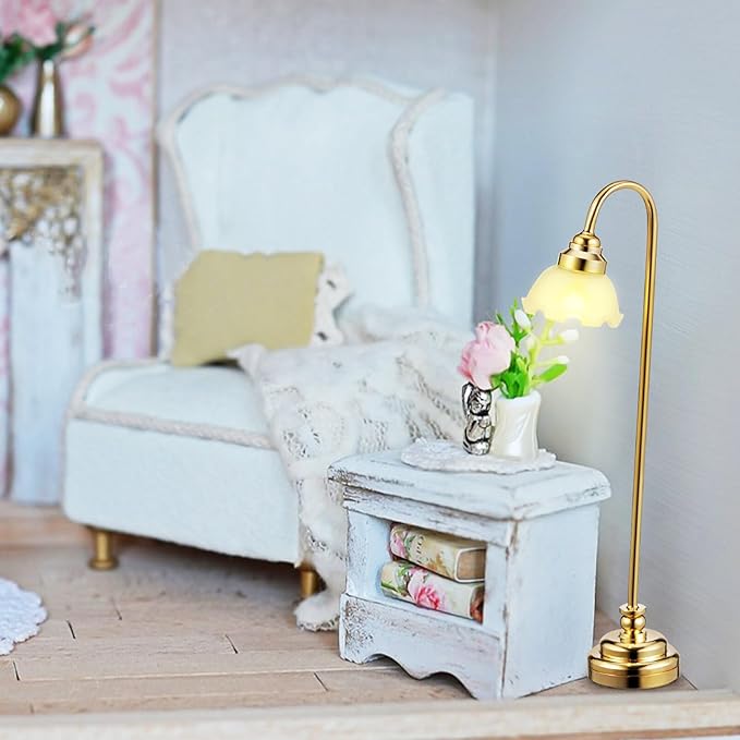 TOYANDONA 2pcs Miniature Dollhouse Lamp, 1/12 Scale Dollhouse Floor Lamp LED Miniature Lights Battery Operated for Doll House Decoration Accessories