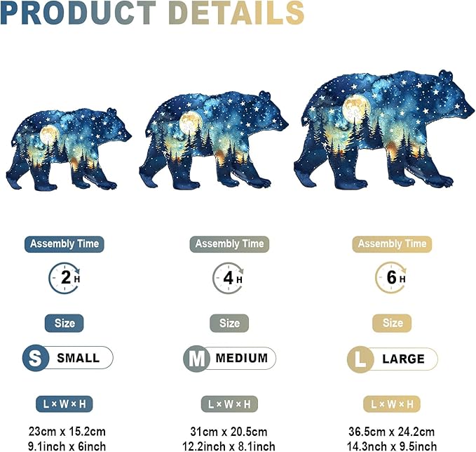 Wooden Puzzles for Adults - Astral Bear Wooden Jigsaw Puzzle - Unique Animal Shaped Wood Puzzles Adult - Christmas Birthday Gifts for Adults/Friends/Family - 200 Pcs 14.3 * 9.5in