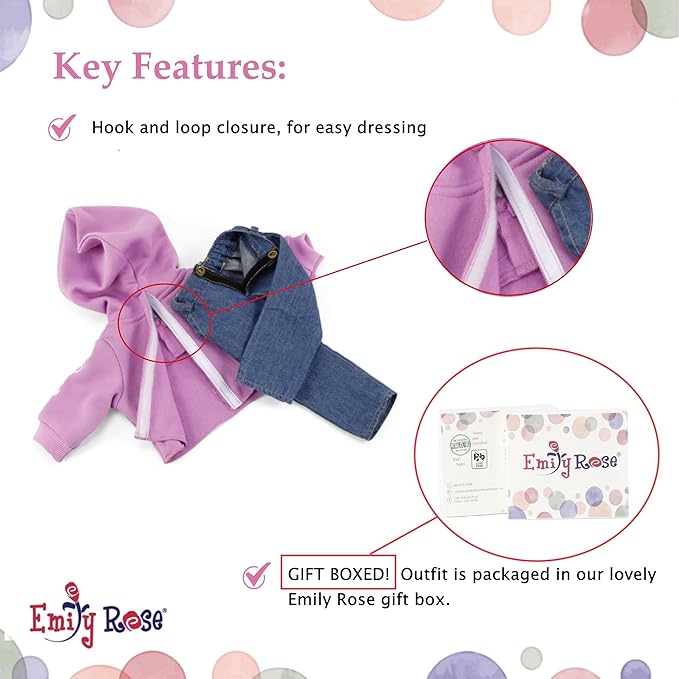 Emily Rose 18-inch Doll Pink Hoodie Outfit - 3-Piece Set with Sweatshirt, Jeans & Matching Backpack - Gift Boxed 18” Doll Clothes – Compatible with American Girl & Our Generation Dolls