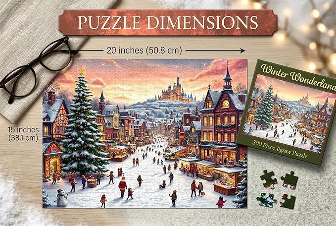 Winter Wonderland Jigsaw Puzzle for Ages 16 and Over - 500 Pieces, Winter/Christmas Village Theme