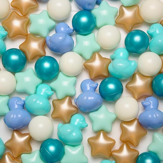 TRENDPLAY Ball Pit Balls Shapes Pastel, Duck Star Shape Non Toxic for Toddlers Kids Baby Girls Boys Dogs Soft Play,Party, 50 100 200